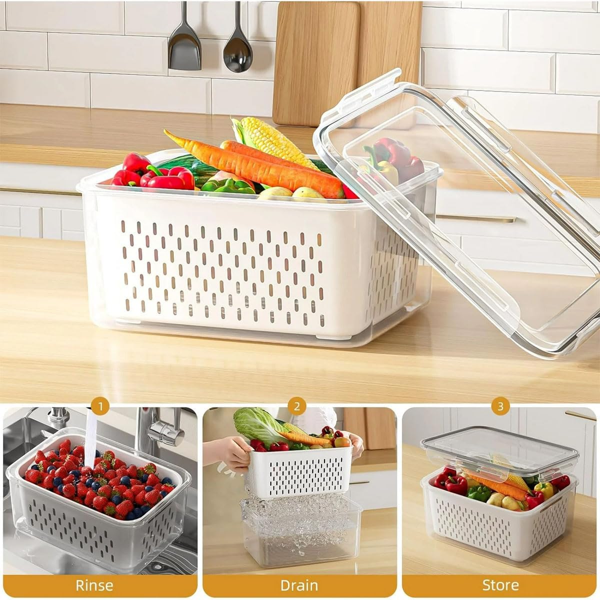 Skiennix 4-in-1 Food Storage Container - Versatile Fruit Strainer with Lid | Blue, S/M/L Sizes