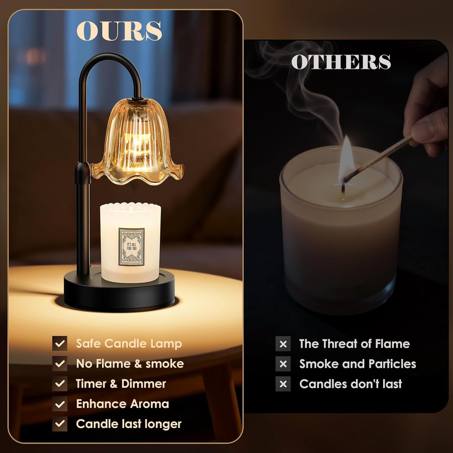 Skiennix Candle Warmer Lamp - Dimmable Wax Melt Warmer with Timer | Modern Farmhouse Decor (Amber)