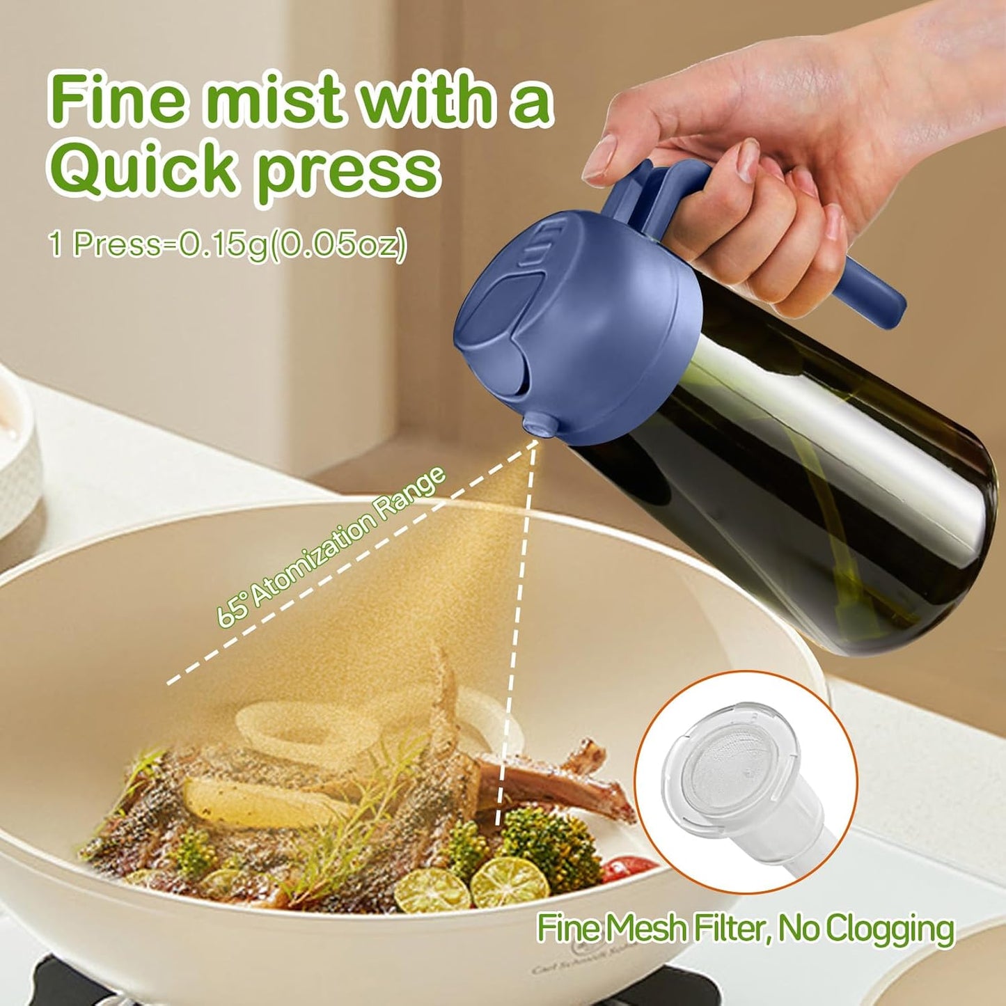 YARRAMATE 2Pcs 16oz Dark Green Oil Sprayer - Food-Grade Olive Oil Dispenser for Cooking & BBQ