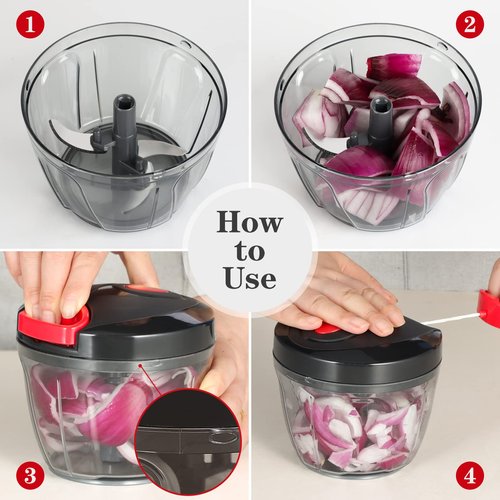 Cambom Manual Food Chopper Vegetable Cutter, Hand String Vegetable Chopper Onions Cutter for Vegetable Fruits Nuts BPA Free Food Safe Material, 500ml Black