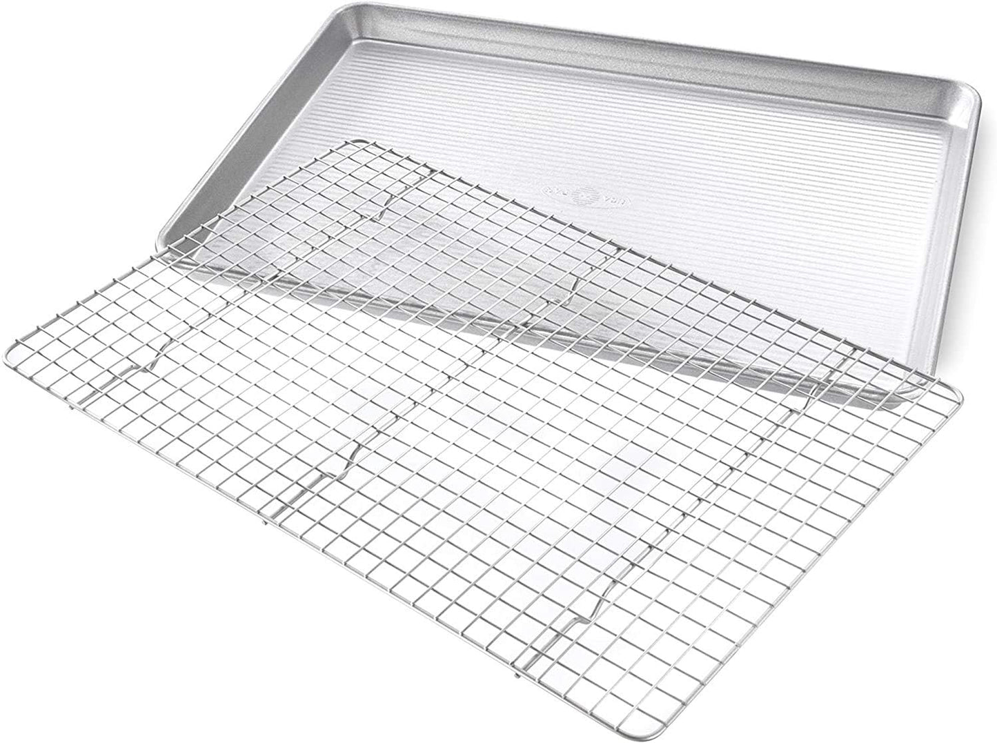 USA Pan Extra Large Baking Sheet Pan Set - Nonstick Bakeable Cooling Rack | XL Metal Design