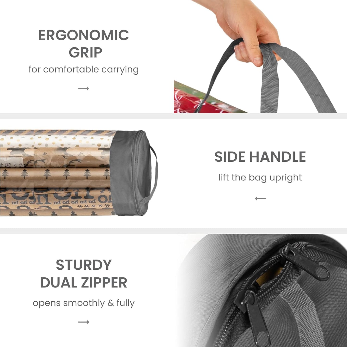 ZOBER Gift Wrap Organizer | 40-Inch Round Storage for 25 Rolls - Durable Clear PVC & 600D Oxford Fabric - Gray