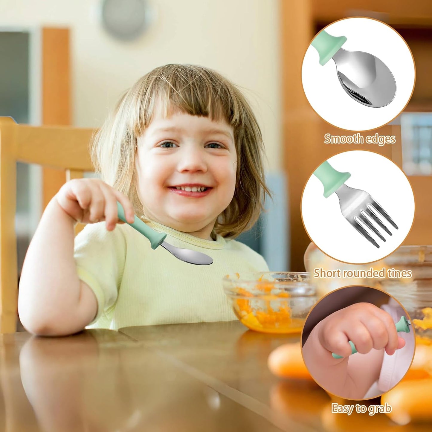 Pimoys Toddler Utensils Set - 6-Piece Forks & Spoons | Dishwasher Safe Stainless Steel with Plastic Handles