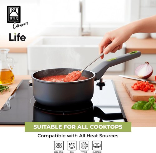 BRA COOKWARE Ceramic Nonstick Saucepan - 6.3 Inch, 1.2 Quart, PFOA Free, Soft-Touch Handle | Versatile for All Cooktops