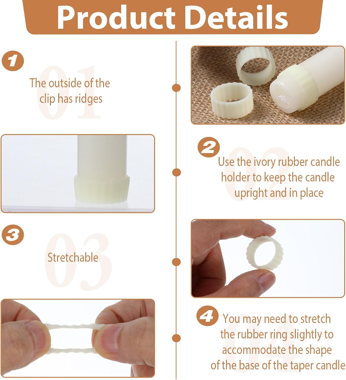 Skiennix Silicone Taper Candle Grippers - 8PCS Candle Hugger Holders for Weddings & Home Decor
