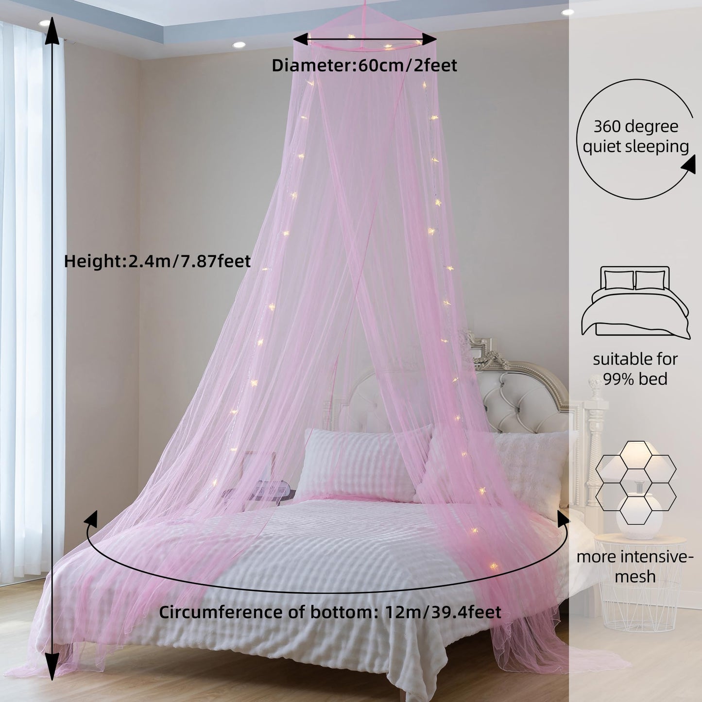 lazyzzz Bed Canopy for Girls Room Bed Drapes, Boho Bed Canopy Curtains Mosquito Net for Queen King Size Kids Bed, Princess Ceiling Play Tent for Children Reading Nook
