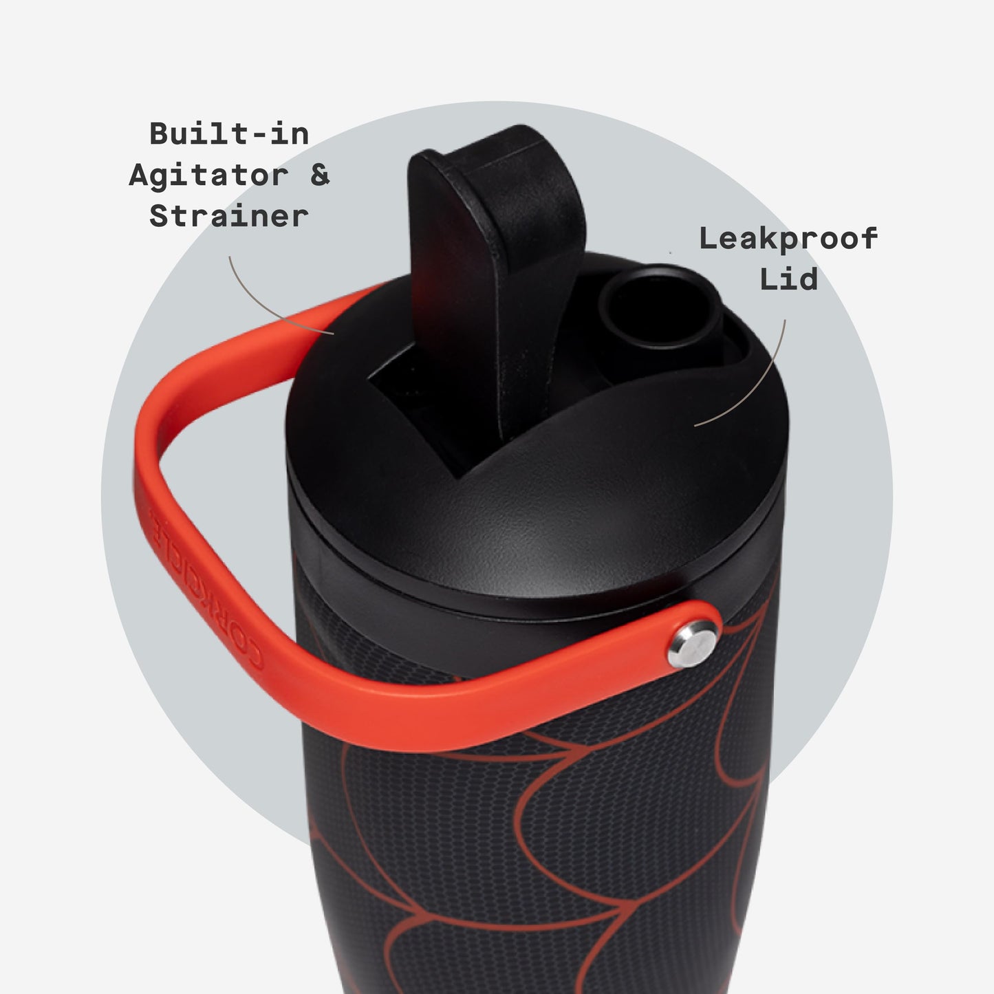 Corkcicle Protein Shaker - Built-In Agitator & Fruit Strainer Lid - 30oz - Miles Morales