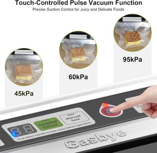 Gasbye Vacuum Sealer Machine - 95kPa Precision with Double Heat Seal & Easy-Lock Handle | Silver