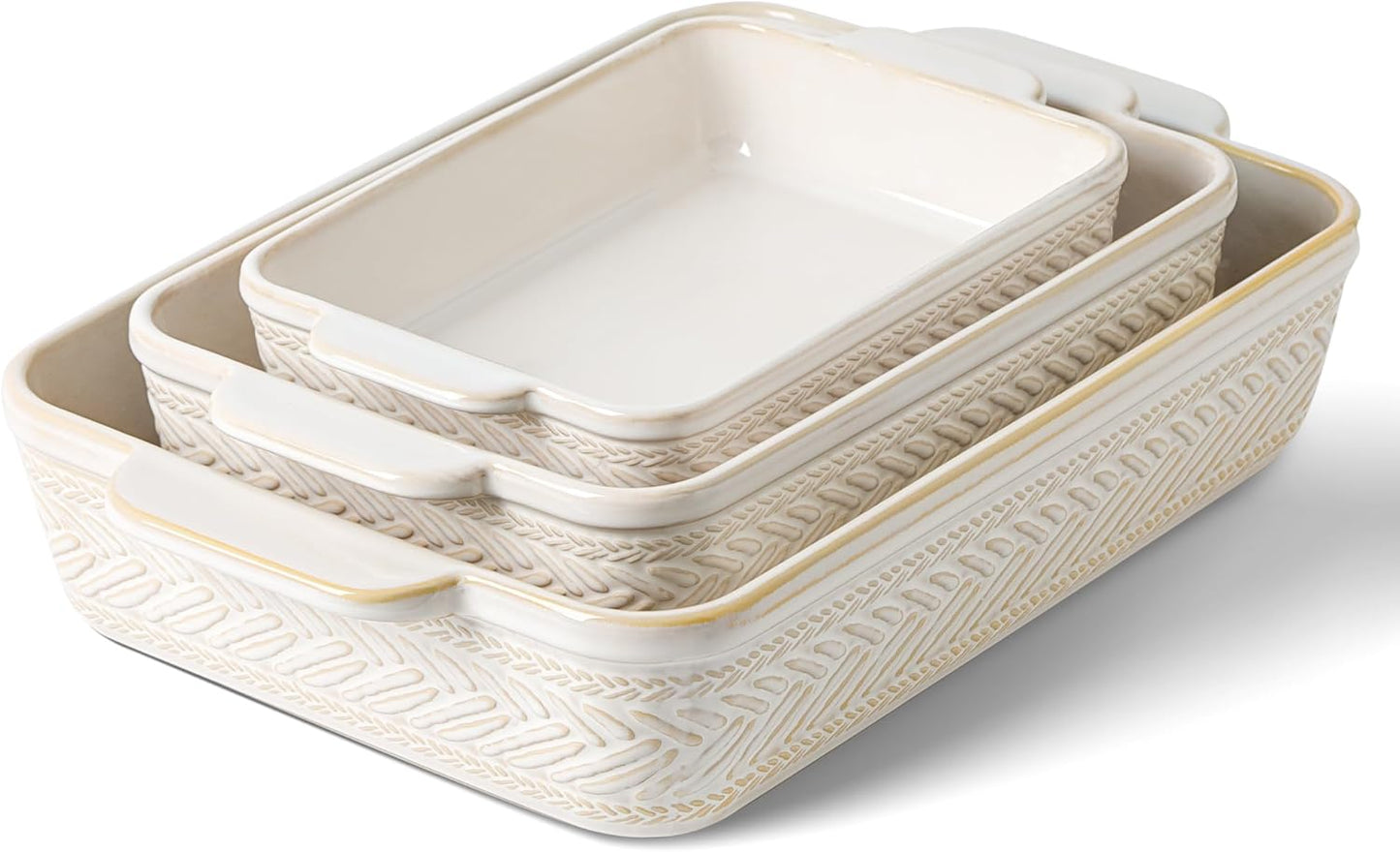 Regine Switzerland Casserole Dishes Set - Ceramic Baking Pans for Oven | 3 Rectangular Sizes (15.4''/12.3''/9.8'')