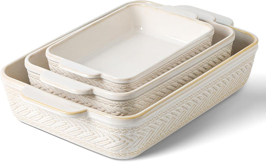 Regine Switzerland Casserole Dishes Set - Ceramic Baking Pans for Oven | 3 Rectangular Sizes (15.4''/12.3''/9.8'')