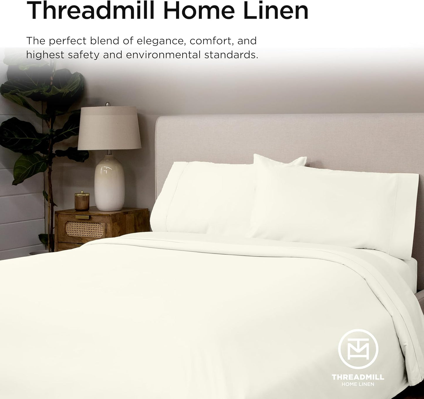 Threadmill Luxury Supima Cotton Sheets - 1200 Thread Count Soft 100% Cotton | Full Size Ivory Bed Set
