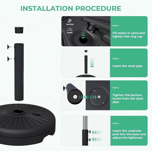 JEAREY Patio Umbrella Stand - 81.5lb Max Capacity Heavy Duty Water-Filled Base | Black