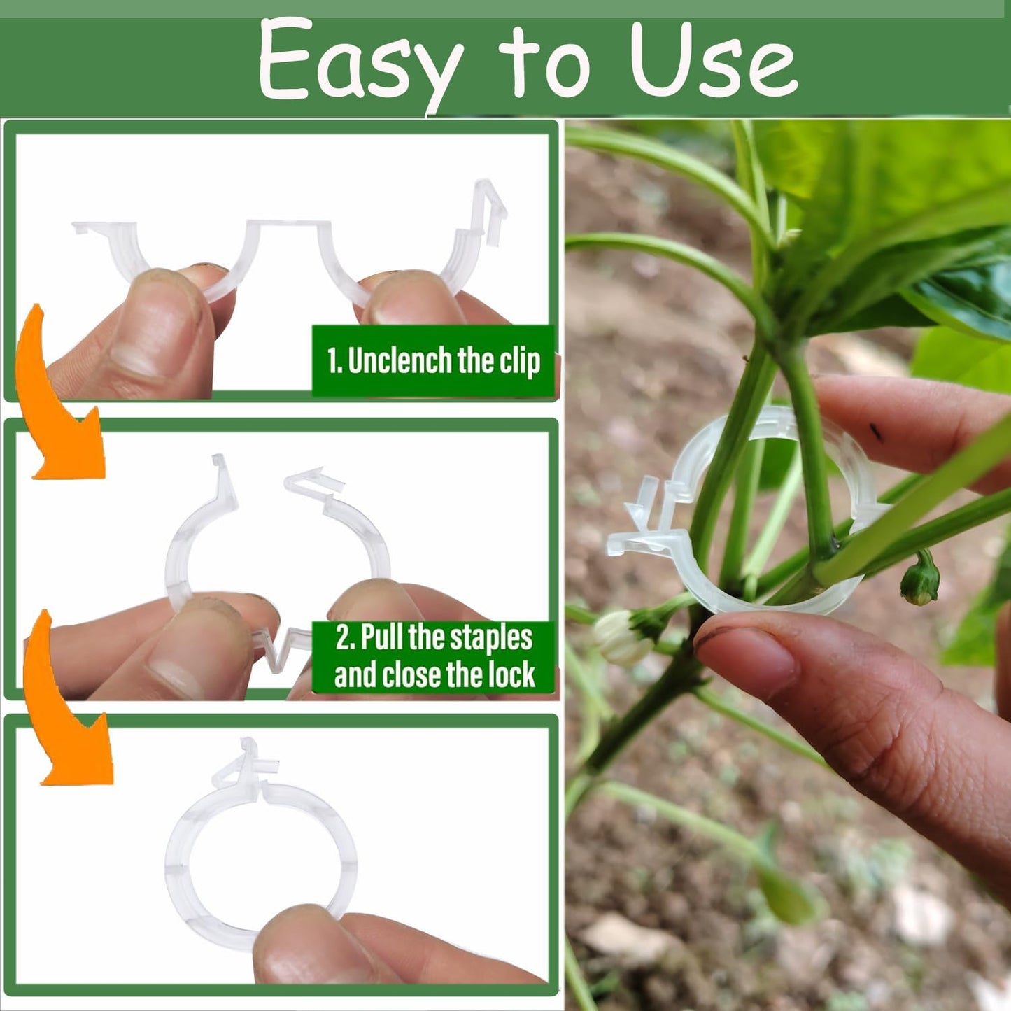 Skiennix Plant Support Clips - 150pcs Tomato & Grape Vine Clips for Garden Trellis | Durable Plastic for Secure Planting