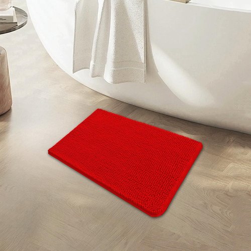 BOANKODU Bathroom Rugs - Extra Soft Chenille Bath Mats | Quick Dry, Machine Washable, 15x23, Red