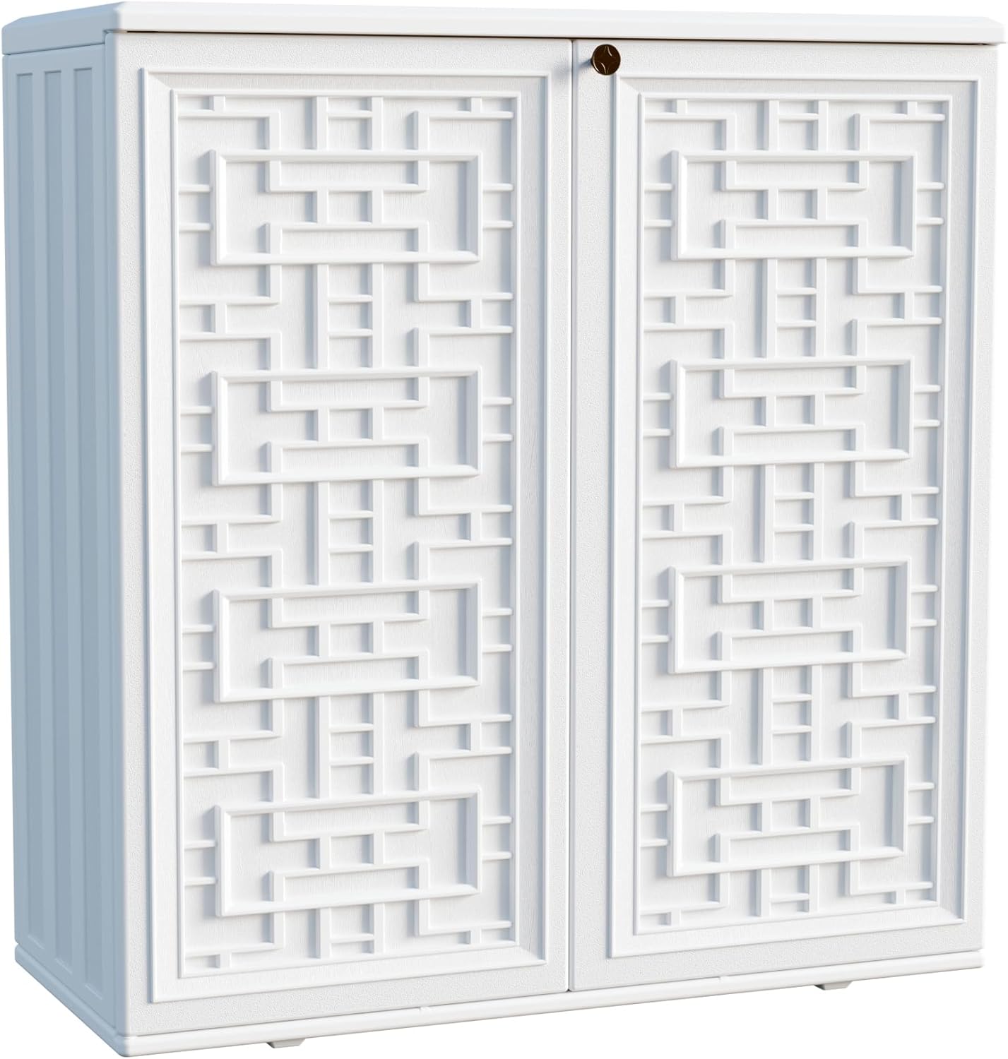Mrosaa Waterproof Indoor Outdoor Storage Cabinet - Off White Plastic for Patio & Garden | 34.3''L x 15''W x 36.2''H