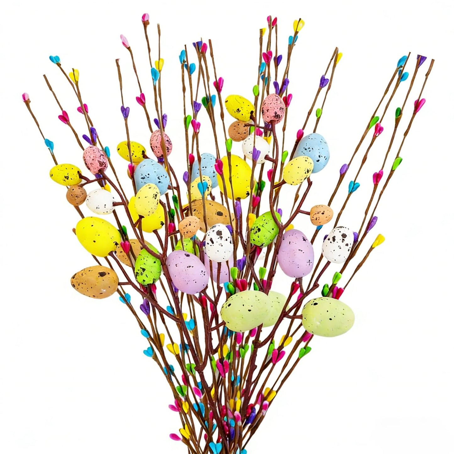 SBOQIXFM Artificial Easter Spray Vines with Pastel Eggs and Berries Spring Floral Stems, Easter Egg Twig Branches for Floral Arrangements, Centerpieces & Wreath Decorations (26 Pcs)