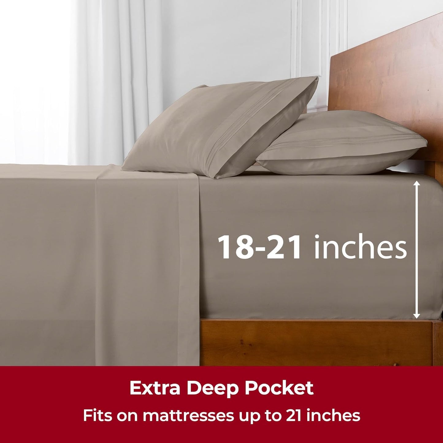 Mellanni Extra Deep Full Sheets - Hotel Luxury Ultra Soft Cooling Bedding - Wrinkle & Stain Resistant (Full, Tan)