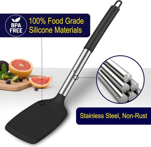 HOTEC Silicone Spatula Set - Heat-Resistant 600°F & BPA-Free Kitchen Tools | 13.7 Inch, Black