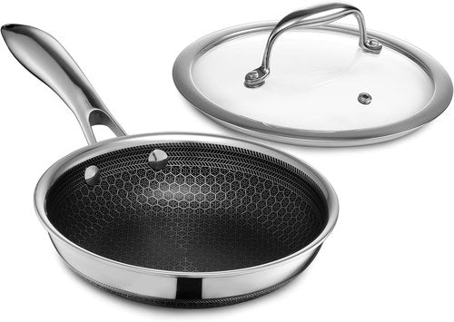 HexClad 7-Inch Hybrid Nonstick Frying Pan - Tempered Glass Lid, Stay-Cool Handle, Oven-Safe Up to 900°F