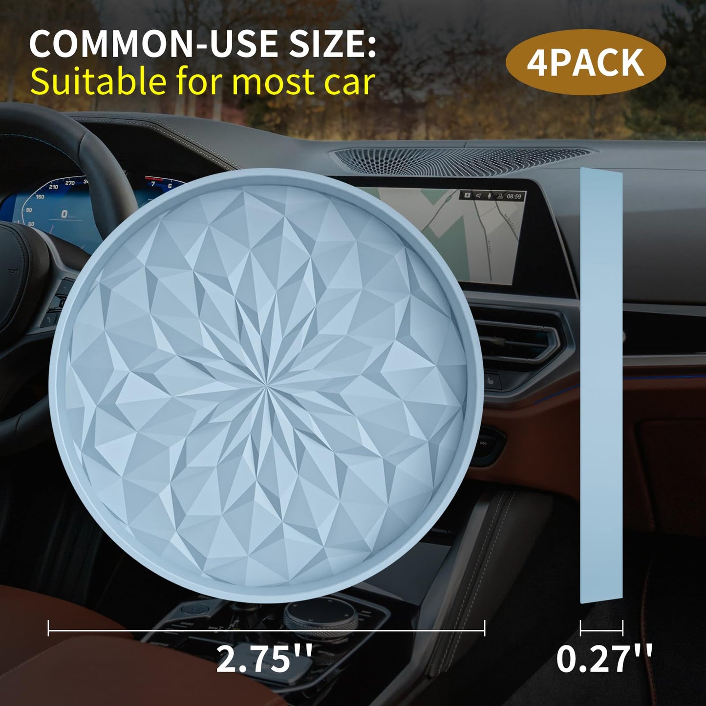 ME.FAN Car Coasters for Cup Holders [4 Pack] - 2.75In Silicone Auto Mug Mats - Universal Non-Slip Recessed Car Interior AccessoriesEther