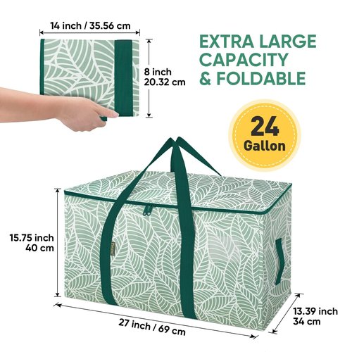 BALEINE 6-Pack Oversized Moving Bags with Reinforced Handles, Heavy-Duty Storage Tote for Clothes, Moving Supplies (Clover, 6-Pack)