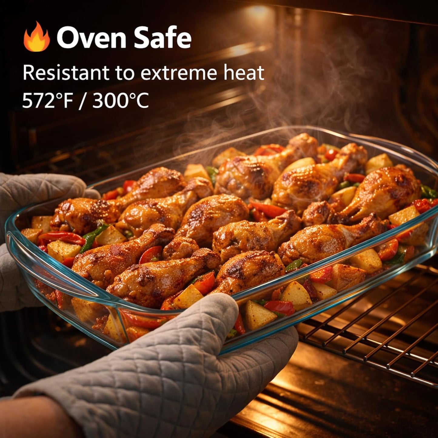 Ums 4-Qt Glass Baking Dish - Borosilicate Casserole with Lid | Oven, Microwave & Dishwasher Safe (15.7'' x 9.8'' x 2.4'')