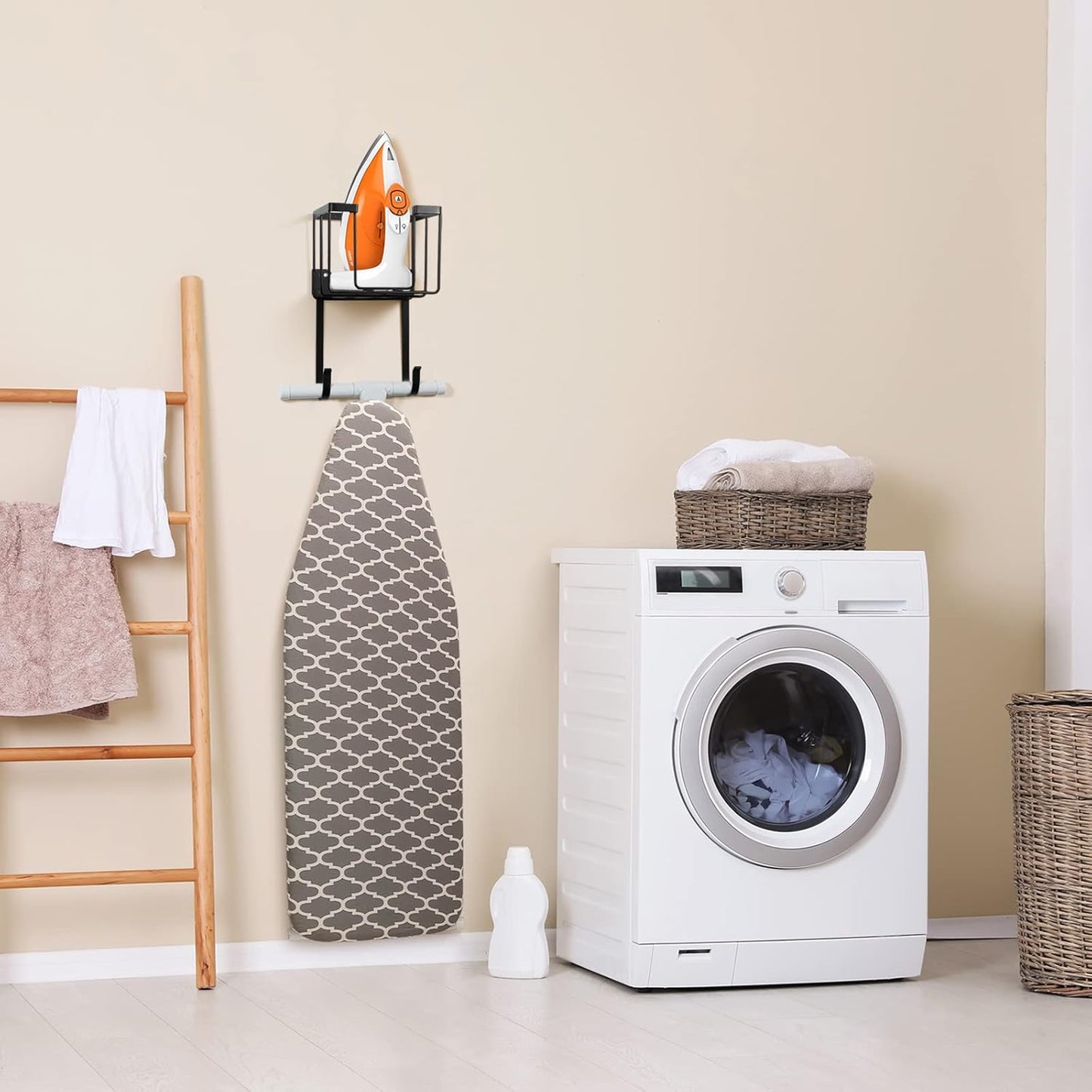 ORLESS Ironing Board Hanger - Over The Door/Walls Storage Solution for Laundry Room - Black