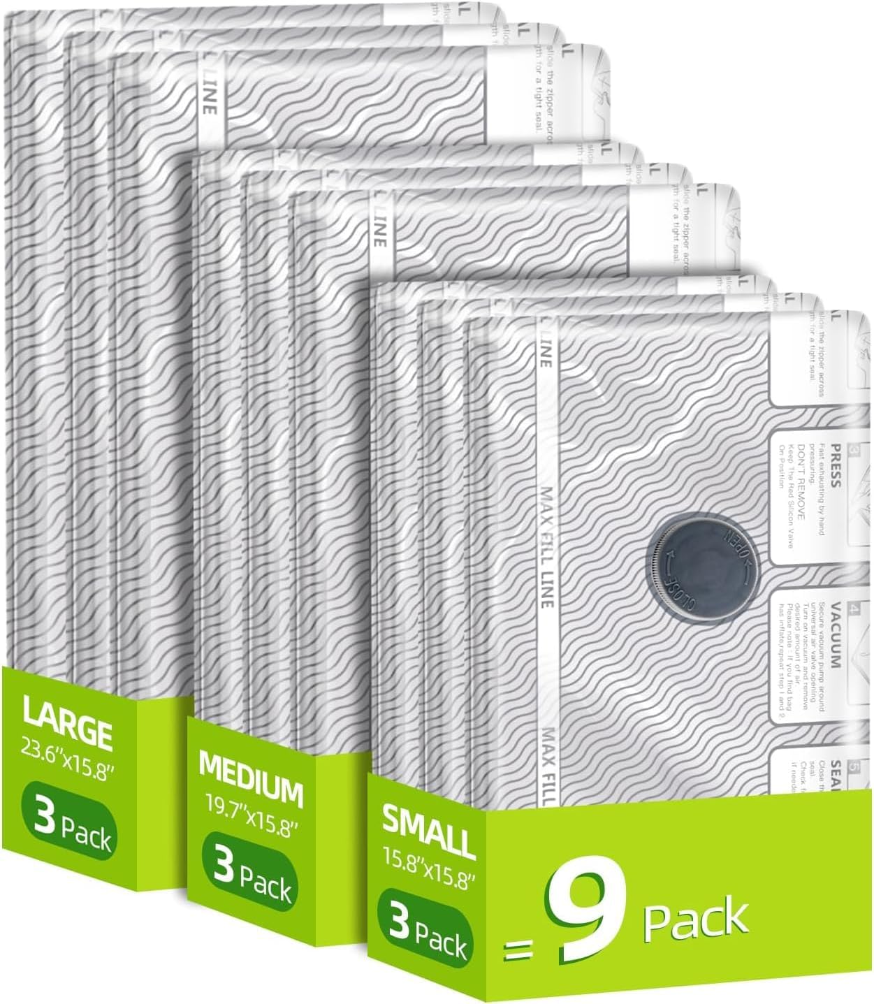 Skiennix Travel Vacuum Storage Bags - 9 Pack Carry-On Size for Luggage | Space Saver for Clothes