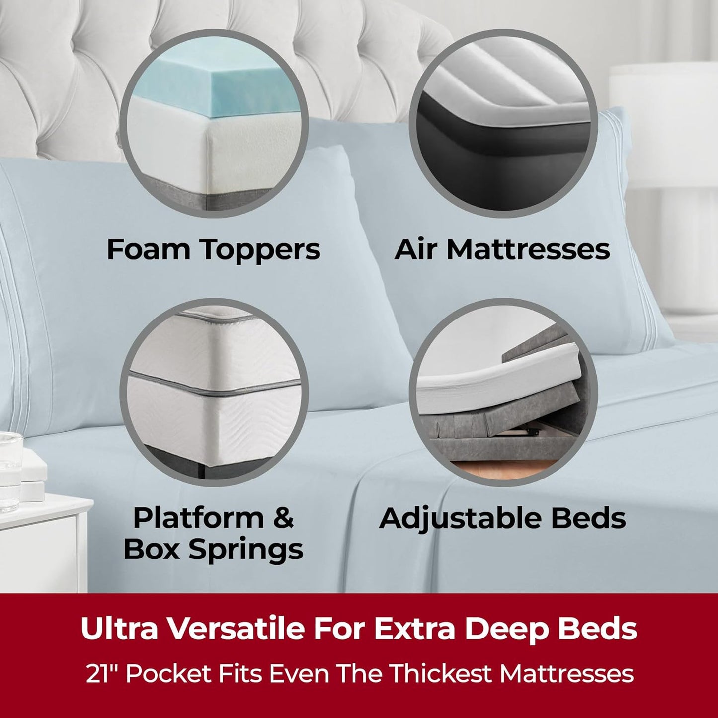 Mellanni Extra Deep Split King Sheets - 5 PC Hotel Luxury Bedding Set | Ultra Soft, Cooling, Spa Blue