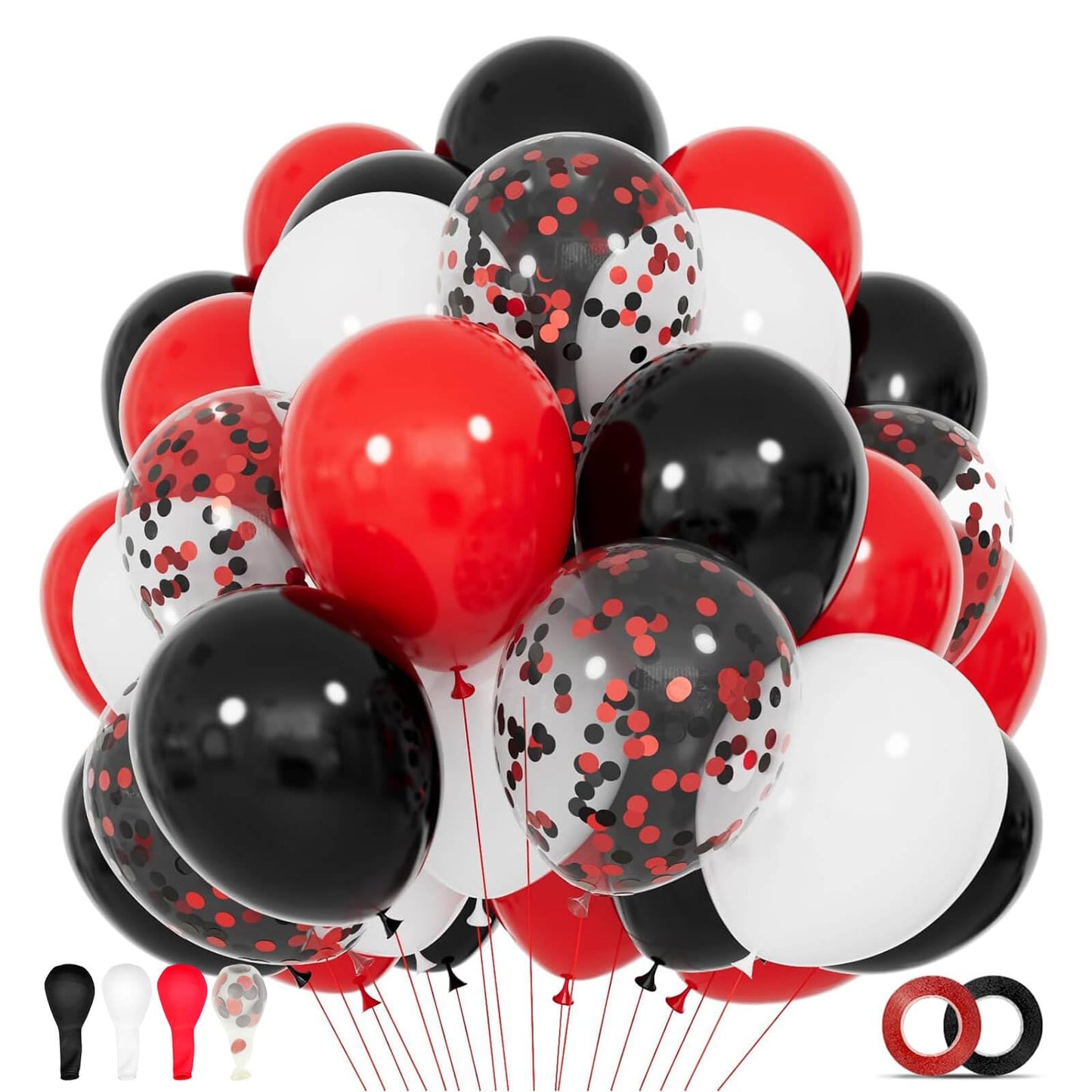 68Pcs Red Black White Latex Balloons 12 Inch with Black Red Confetti Balloons for Birthday, Wedding, Baby Shower, Graduation Poker Card Party.