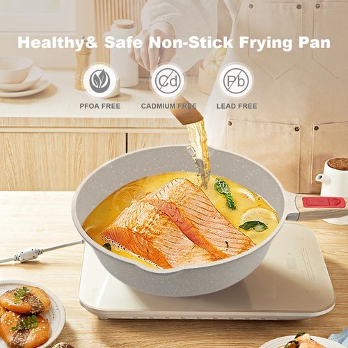 AIKENBBKK 12 Inch Frying Pans Nonstick with Lid, 5 Qt Large Deep Frying Pan Skillet with Cover, Non Stick Cooking Sauté Pan Compatible with All Stovetops, Detachable Handle, Oven Safe, PFOA PFOS Free