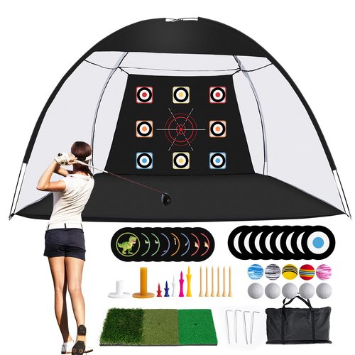 Golf Net, 10 x 7ft Golf Practice Net with Mat for Backyard, Upgraded 420D Oxford Cloth,210G Net for Hitting,Driving for Indoor&Outdoorr