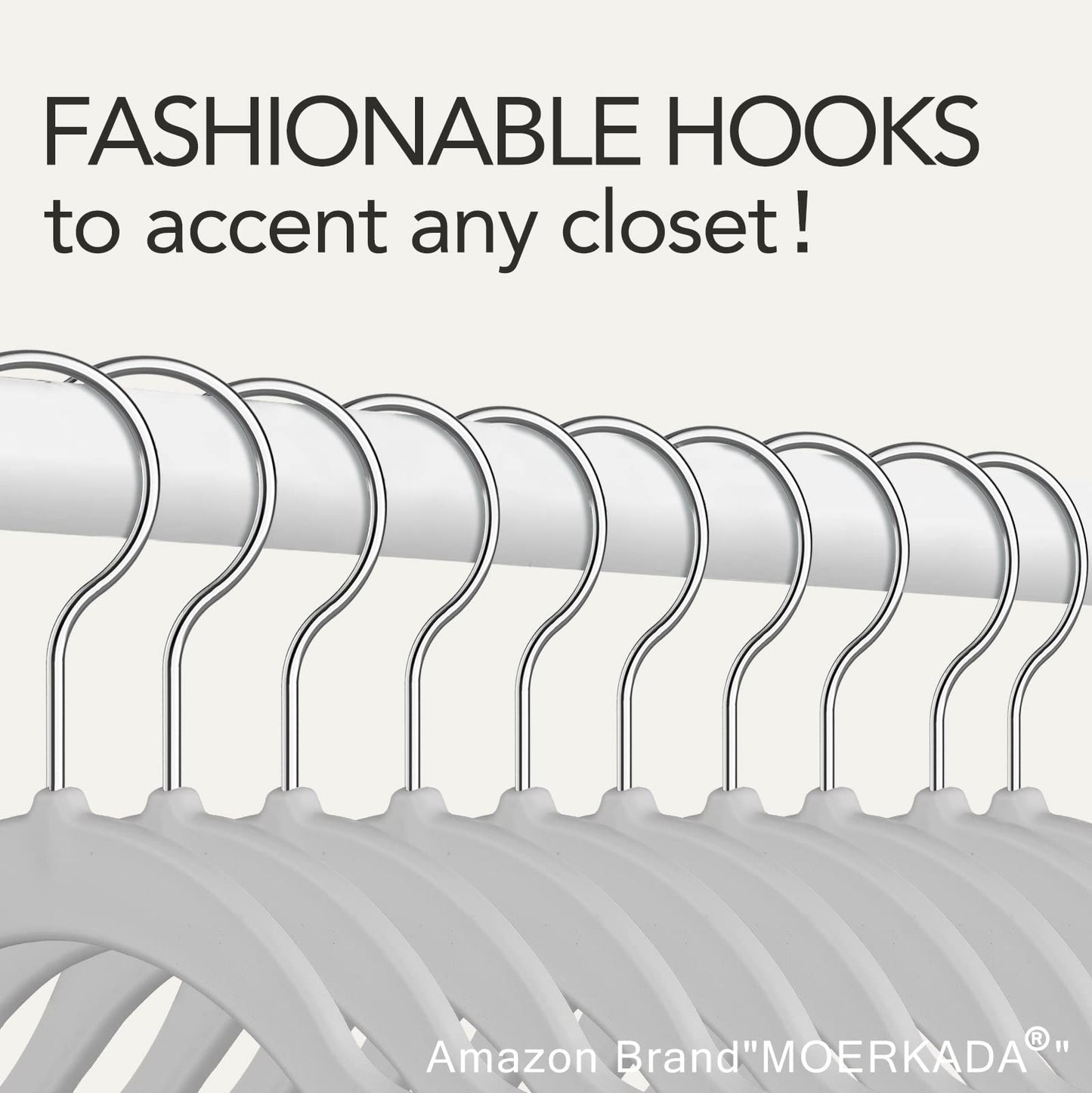 MOERKADA 50 Pack Ultra-Thin Plastic Clothes Hangers (17.7 Inch) - Space-Saving Slim Hangers with Non-Slip Grooves for Wardrobe, Closet & Dorm Organization (Grey)