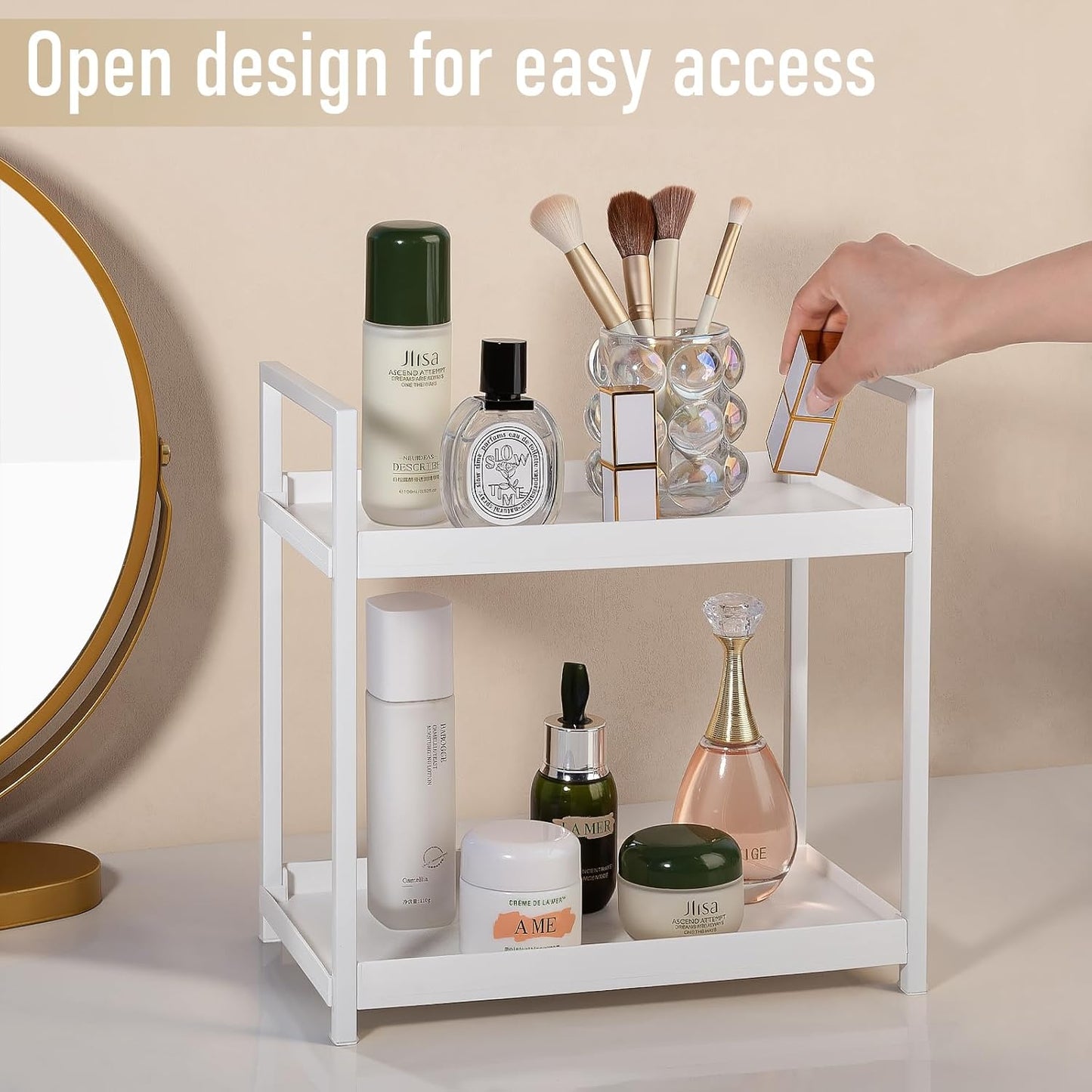 Anyoifax Bathroom Counter Organizer - 2-Tier Vanity Storage Shelf for Makeup & Perfume | Small White