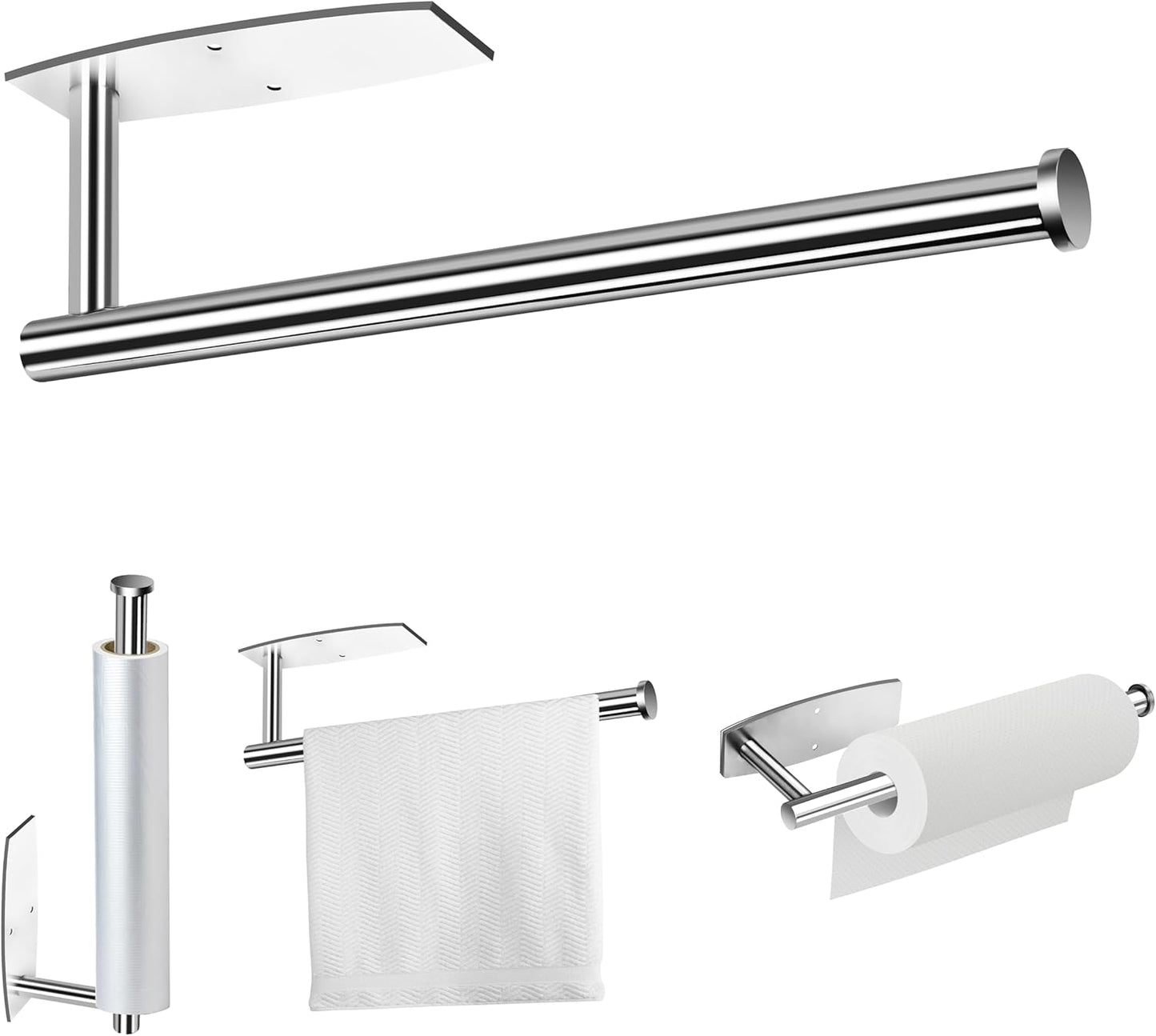 Skiennix Paper Towel Holder - Wall-Mounted, Self-Adhesive, Rustproof SUS304 Stainless Steel - 13.2In for Kitchen & Bathroom
