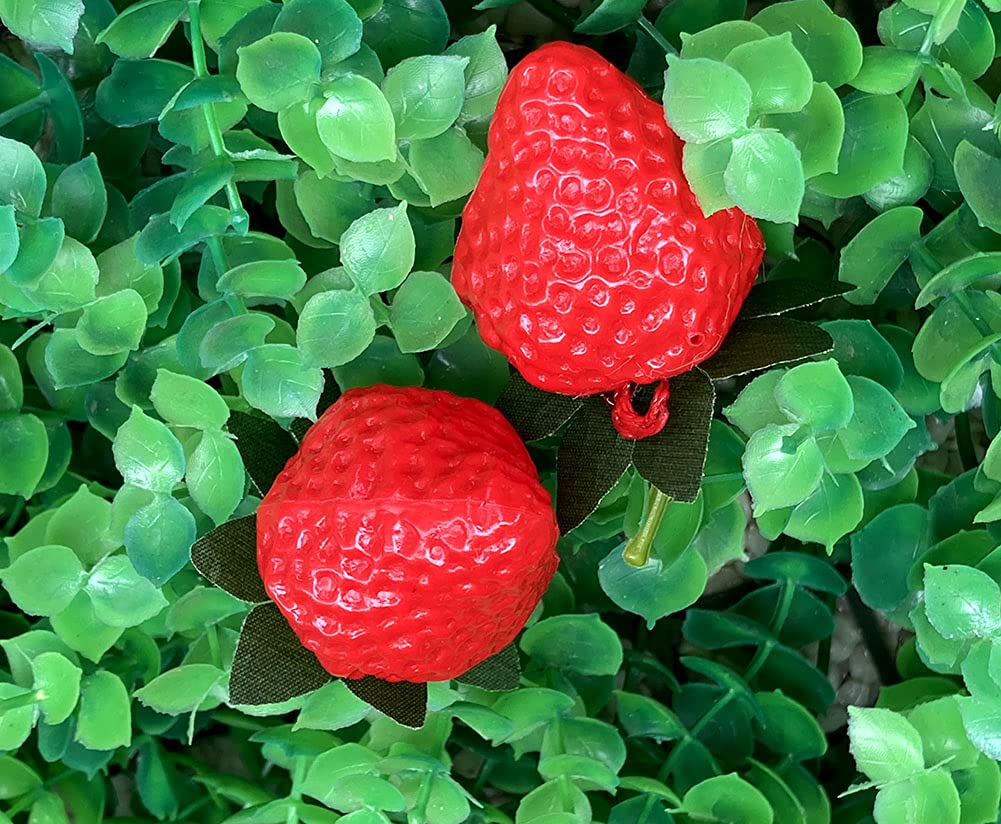 Aliotech 18PCS Plastic Artificial Red Strawberries Fake Lifelike Simulation Realistic Strawberry Artificial Fruits Decoration Photography Prop for Home Kitchen Decoration