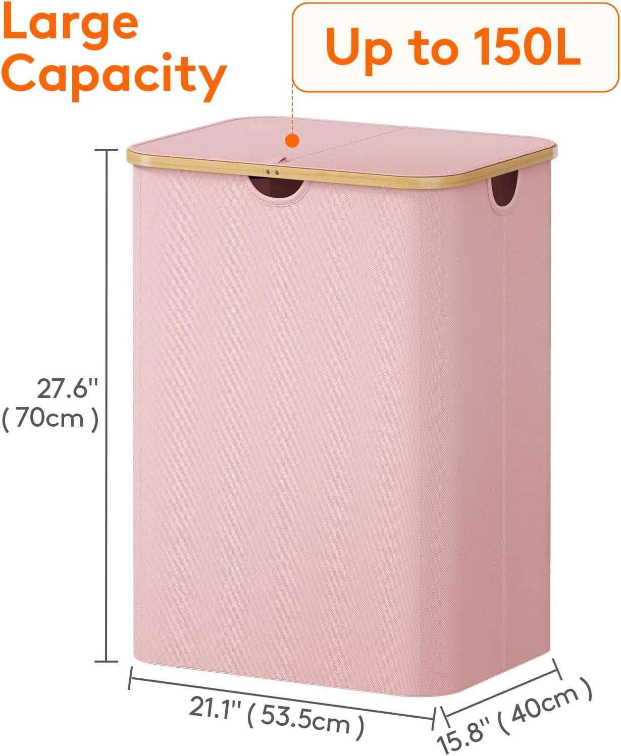 Lifewit 150L Laundry Basket - Foldable Hamper with Lid & Bamboo Handles | Pink, Large Capacity