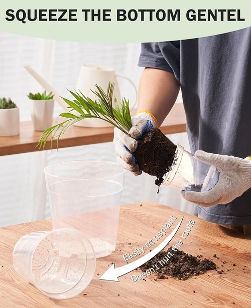 Homenote Clear Nursery Pots - 30 Pack Plastic Seedling Pots with Drainage Holes | 4/5/6.7 Inch Size