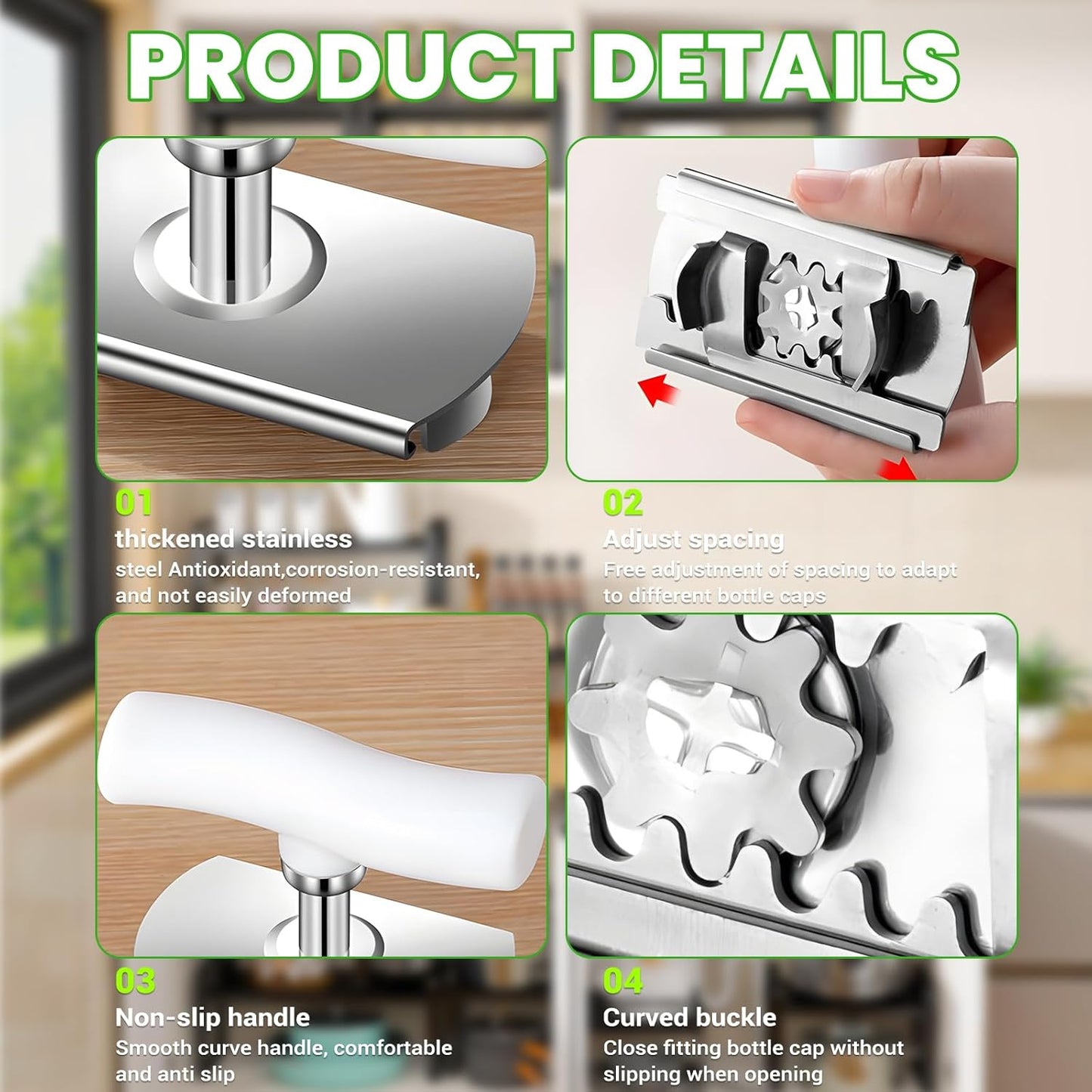 Skiennix Jar Opener for Seniors - Easy Twist Adjustable Grip for Weak Hands | Fits 1-4 Inch Lids (Green & White)