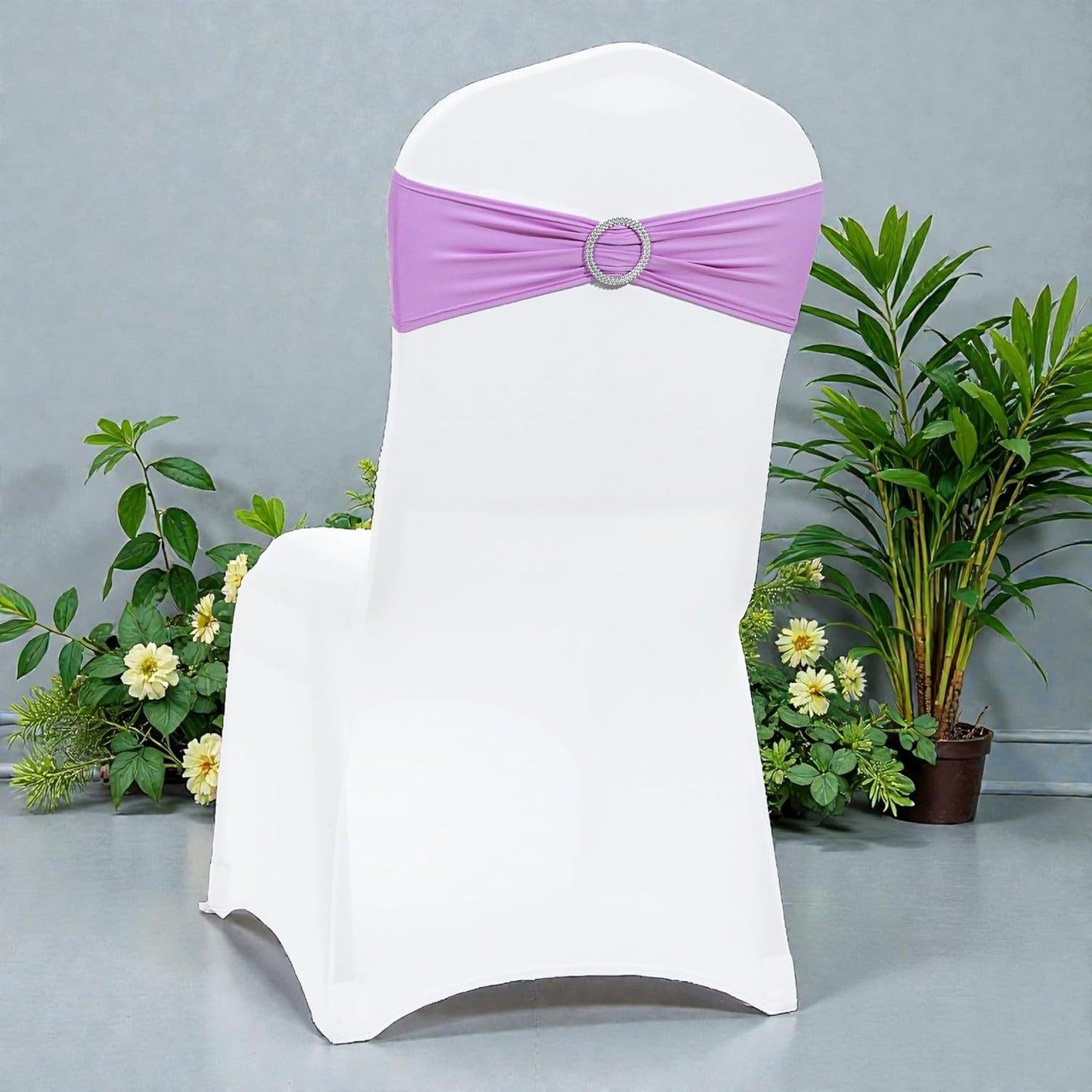 MDS Premium Stretch Chair Sashes - Pack of 100 Elastic Covers with Buckle Slider | Light Purple