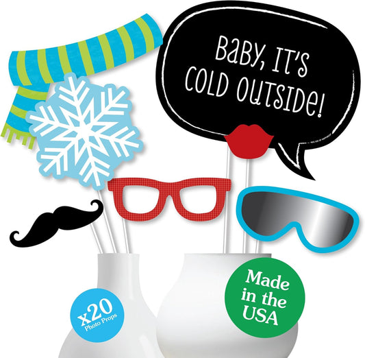 Winter Party Photo Booth Props Kit - 20 Fun Accessories for Celebrations