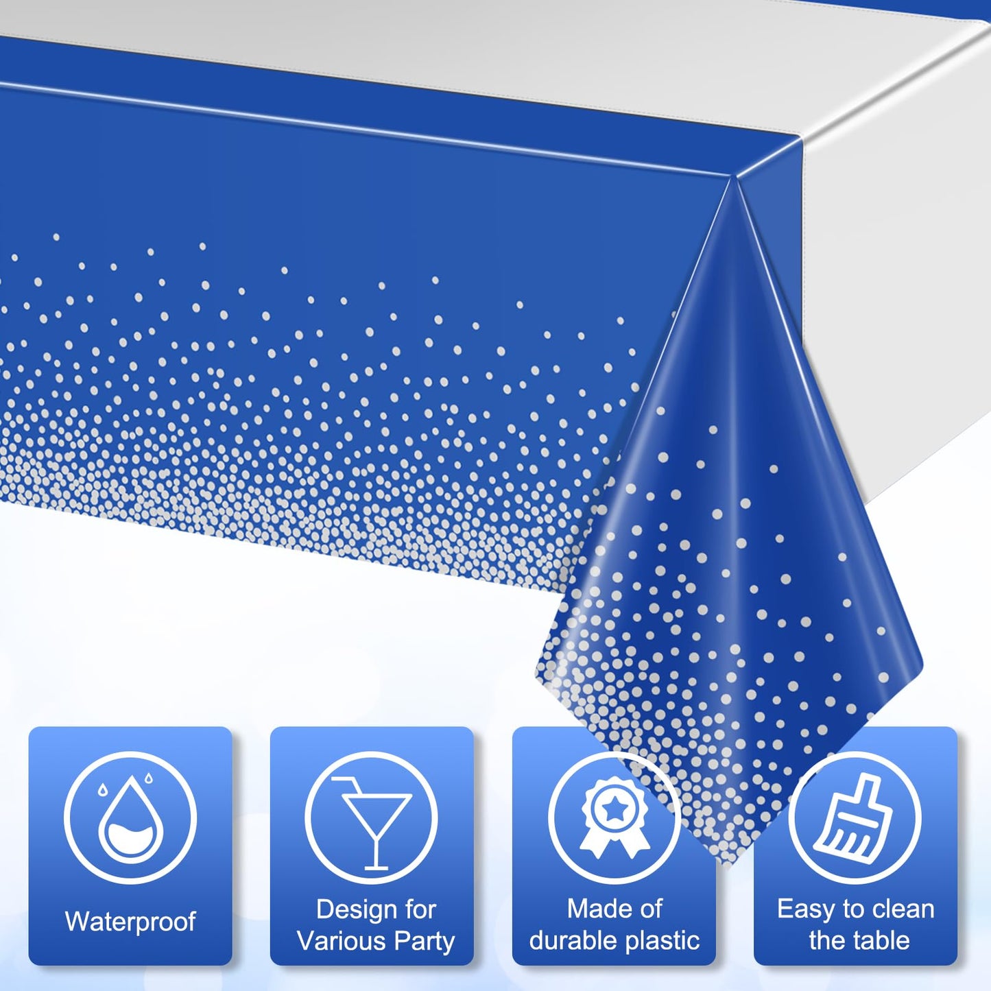 3Pcs Blue and Silver Tablecloth Party Decorations,Plastic Royal Blue Table Cloth Printed Silver Table Runner Disposable Rectangle Tables Cover for Anniversary Wedding Graduation 2025 Party,54x108 Inch