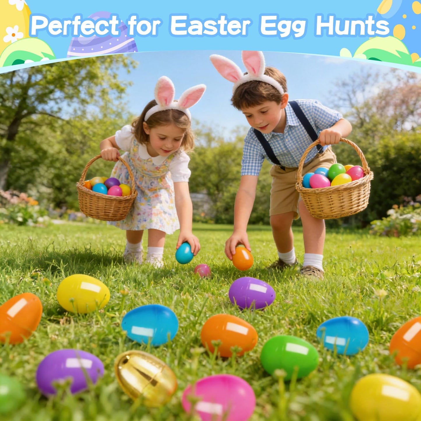 MGparty 72 Pcs Large 4" Easter Eggs Plastic Empty Eggs Bulk with 6 Golden Eggs, Fillable Easter Eggs for Egg Hunt, Easter Basket Stuffers, Party Favors, Decorations