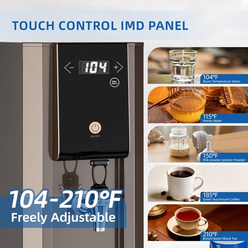 BLEOU 1800W Commercial Hot Water Boiler Countertop, 20L/H Rapid Heating Hot Water Dispenser, 304 Stainless Steel with Adjustable Temperature 104°F-212°F for Boba Tea Coffee Bar Restaurant Office Hotel