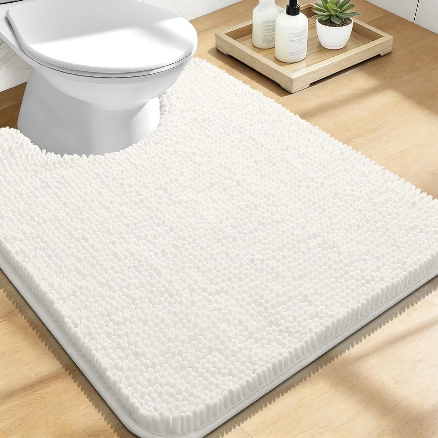 OLANLY U-Shaped Toilet Rug - Extra Soft, Absorbent Chenille Bath Mat | 24x20, Ivory, Non-Slip, Quick-Dry