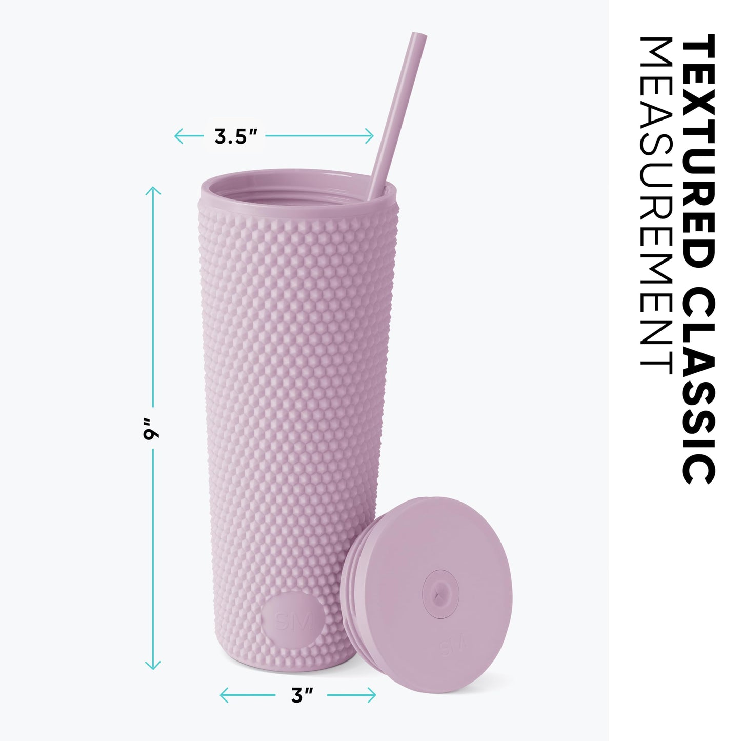 Simple Modern Plastic Matte Studded Tumbler with Lid and Straw | Reusable BPA Free Iced Coffee Cups Double Wall Smoothie Cup | Gifts for Women Men Him Her | Classic Collection | 24oz | Lavender Mist