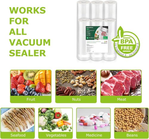 Bonsenkitchen Vacuum Sealer Rolls - 6 Pack of 11" x 20" & 8" x 20" BPA-Free Bags for Food Storage & Sous Vide