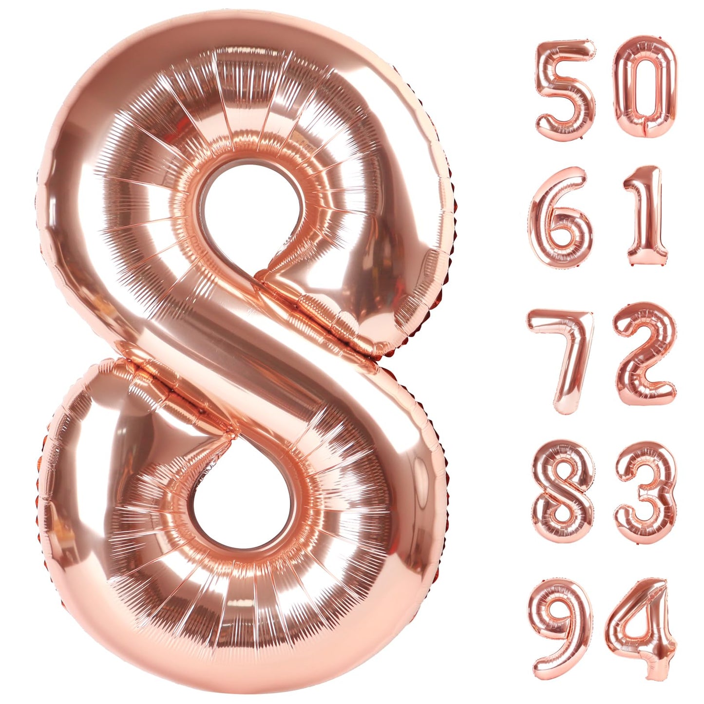 Rose Gold 8 Balloon, Number Balloons 40 Inch, 8th Birthday Decorations for Boys Girls, Birthday Balloons, Rose Gold Party Supplies, Number 8 Balloon