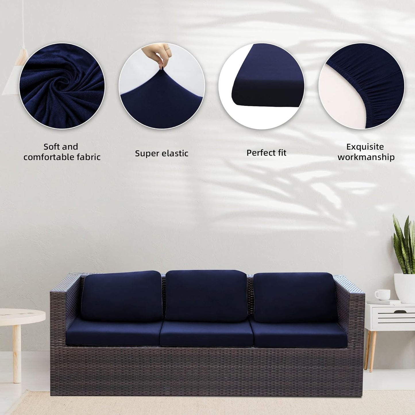 Skiennix 8-Piece Stretch Patio Cushion Covers - Washable Navy Blue Outdoor Furniture Protectors