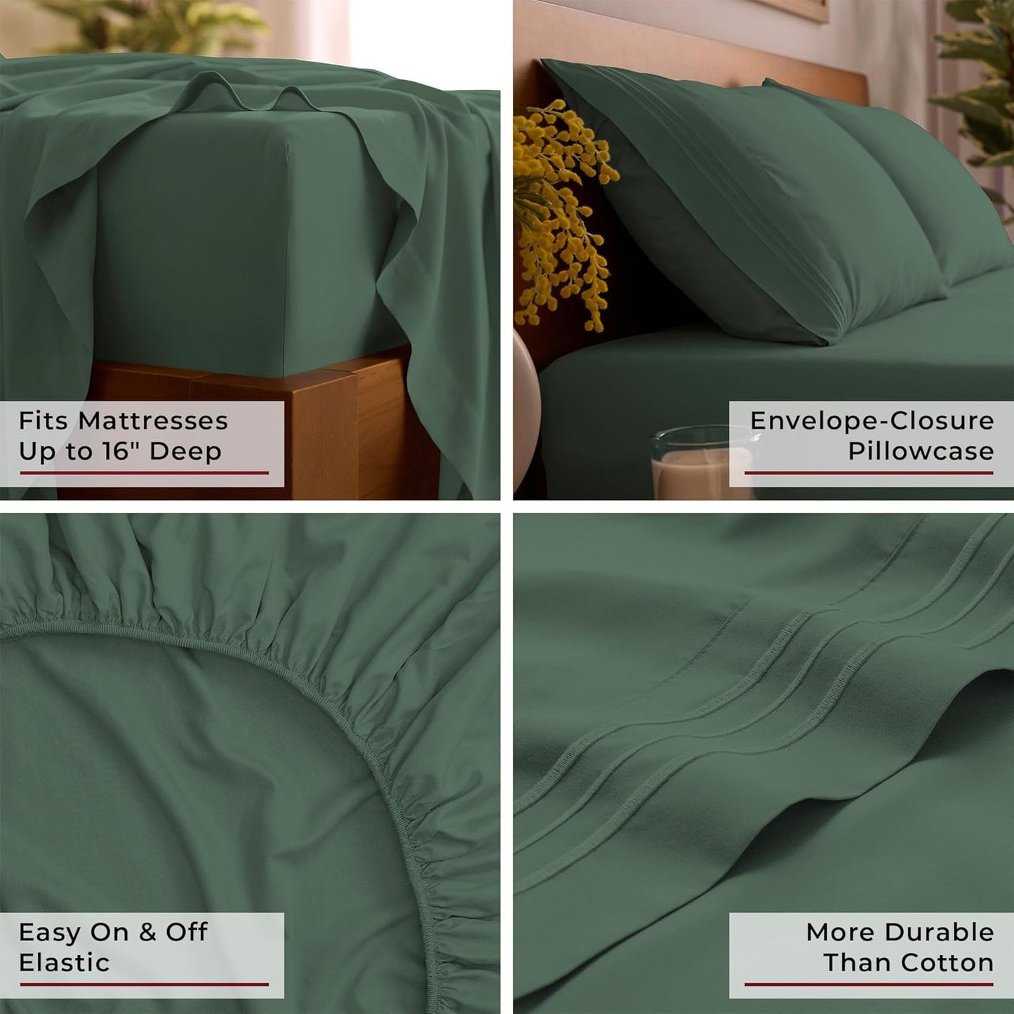Mellanni Queen Sheets Set - 4 PC Hotel Luxury Bedding | Extra Soft, Cooling, Wrinkle-Resistant (Emerald Green)